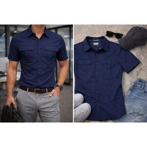 Calvin Klein Navy Slim Fit Button Down Shirt Minimal Modern Work Casual Sz L